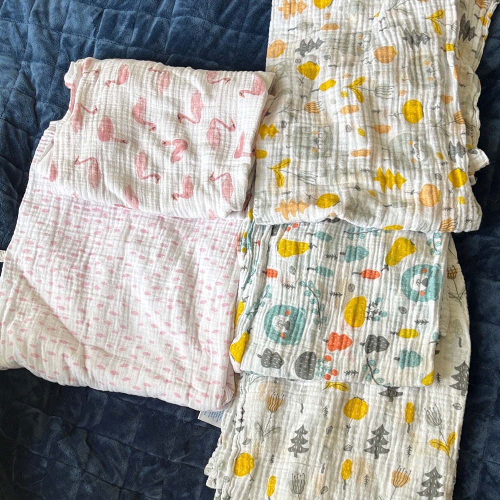 Neutral & Pastel Muslin Baby Swaddles - Pink Flamingo + Yellow/Teal Prints